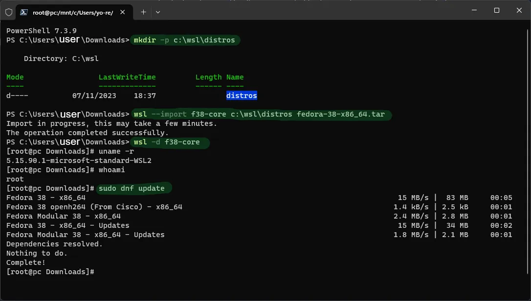 use wsl to import new distros