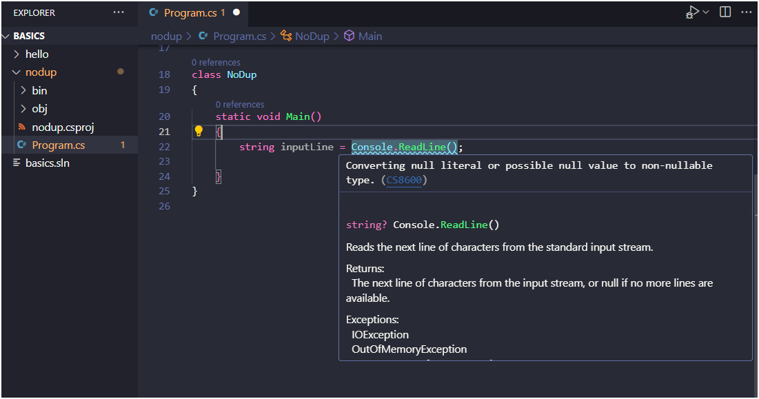 possible null value warning in csharp