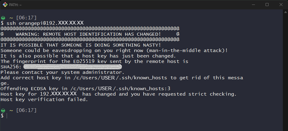 Warning: Remote host identification has changed